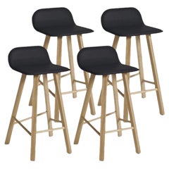 4er Set, Tria Hocker, niedrige Rückenlehne, Leder Schwarz by Colé Italia