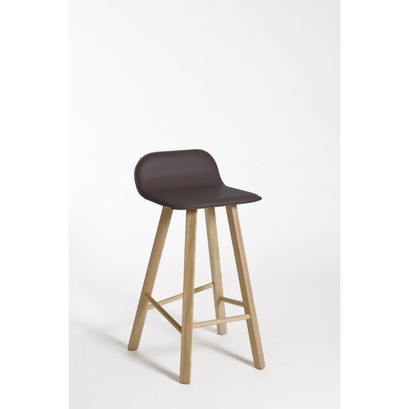Set of 4, Tria stool, low back, leather coffee by Colé Italia with Lorenz & Kaz 
Dimensions: H.seat 67/77, H 79/89, D 52, W 48 cm
Materials: Plywood stool with low back leather or fabric upholstered; solid oak wood 4 legs;

Also available: tria