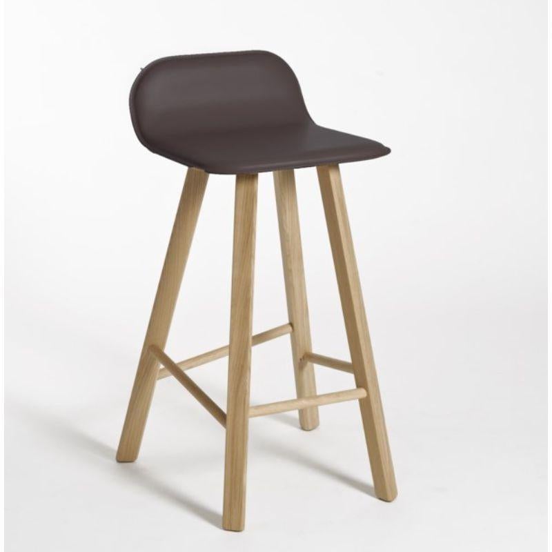 Modern Set of 4, Tria Stool, Low Back, Leather Coffee by Colé Italia For Sale
