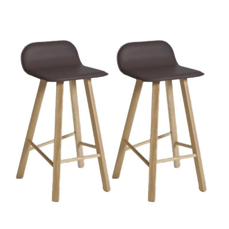 Set of 4, Tria Stool, Low Back, Leather Coffee by Colé Italia For Sale 1