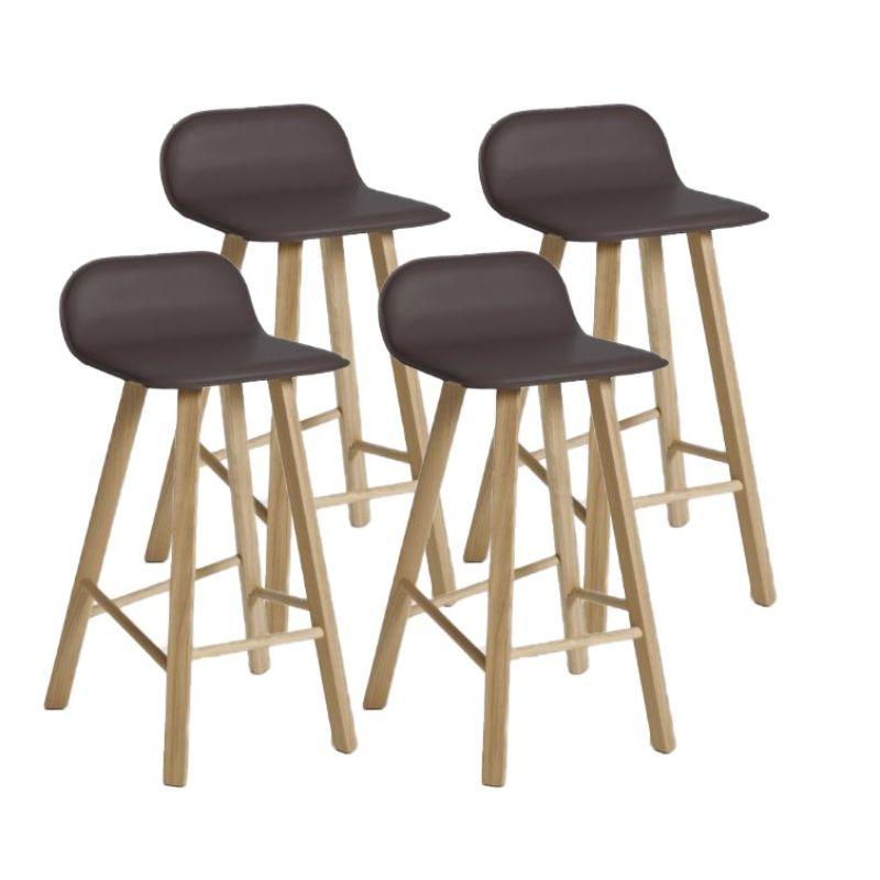 Set of 4, Tria Stool, Low Back, Leather Coffee by Colé Italia For Sale 2