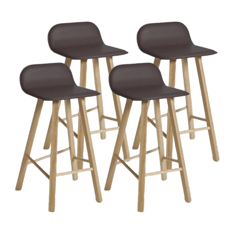 4er Set, Tria Hocker, niedrige Rückenlehne, Leder Kaffee by Colé Italia