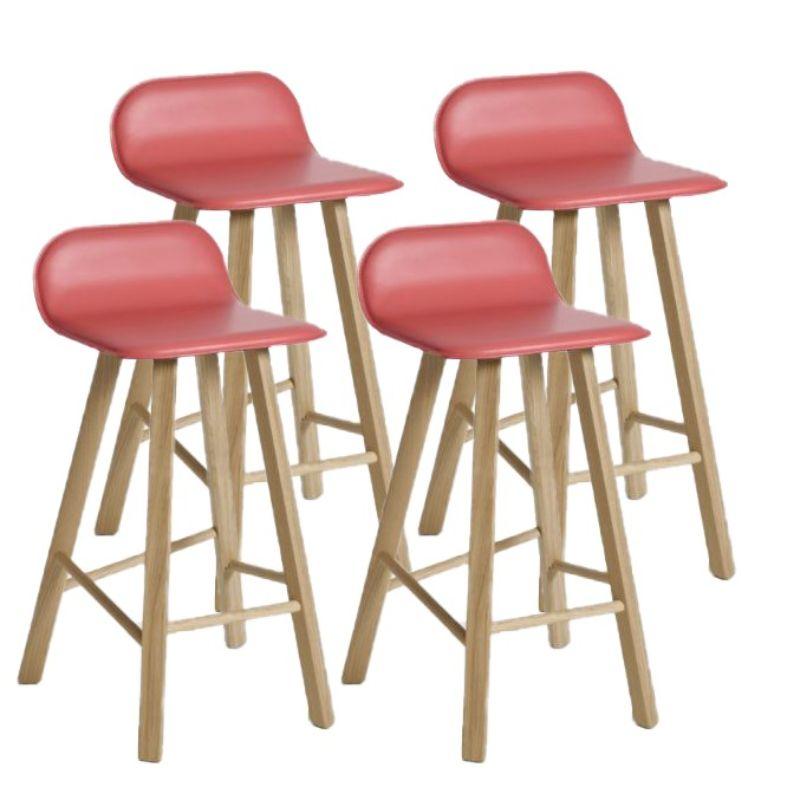 Set of 4, Tria Stool, Low Back, Leather Rojo by Colé Italia For Sale 1