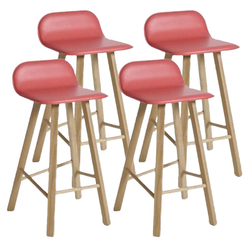 Ensemble de 4 tabourets Tria, dossier bas, cuir Rojo de Colé Italia