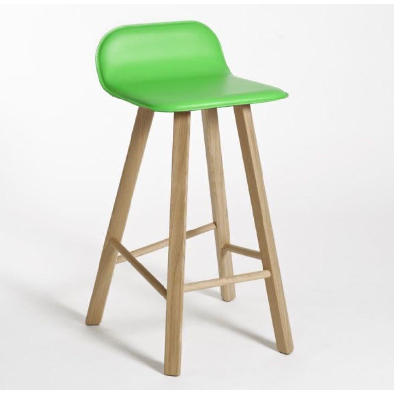 Modern Set of 4, Tria Stool, Low Back, Leather Verde Mela by Colé Italia For Sale