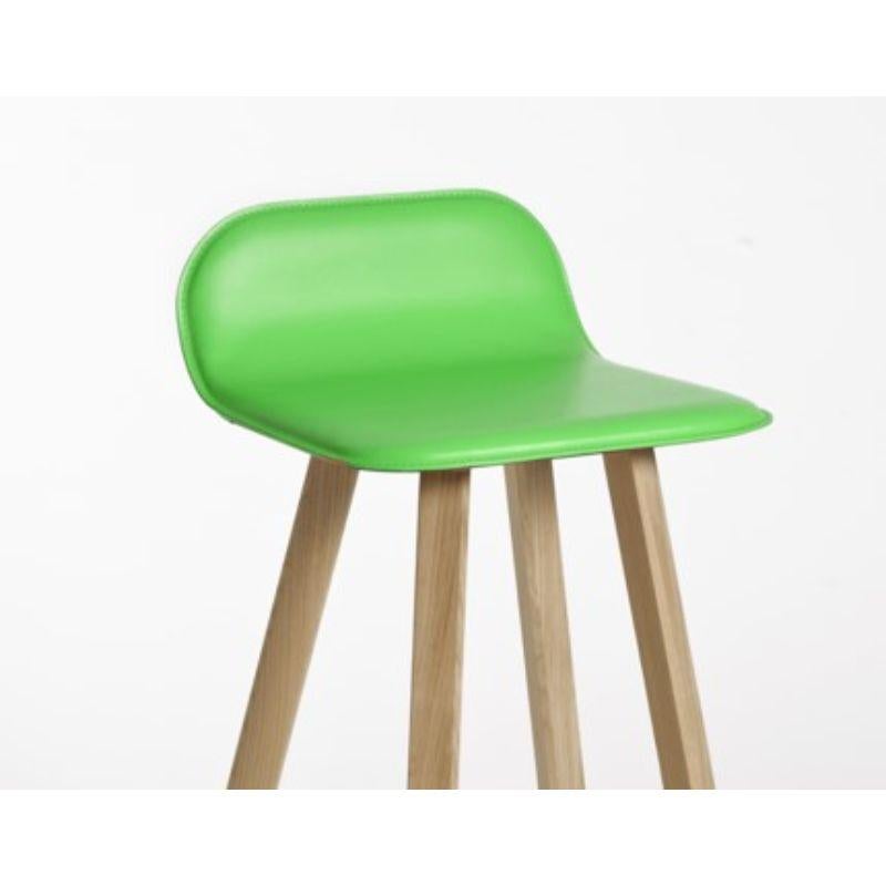 Other Set of 4, Tria Stool, Low Back, Leather Verde Mela by Colé Italia For Sale