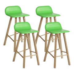 Ensemble de 4 tabourets Tria, dossier bas, cuir Verde Mela de Colé Italia
