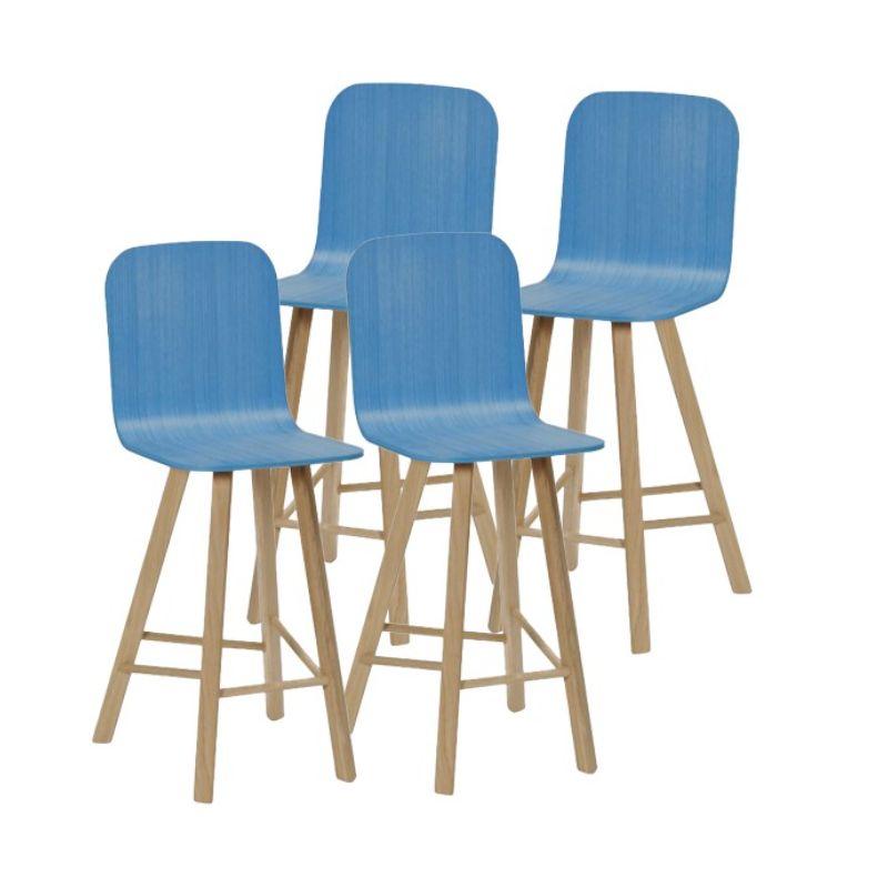 Set of 4, tria stool, tapparelle high back denim blue by Colé Italia (RAL color seat) with Lorenz & Kaz 
Dimensions: H.seat 67/77 (H.105/115) x D.52 x W.48 cm
Materials: Plywood Stool with High Back, Solid Oak Wood 4 legs; 

Also Available: Tria