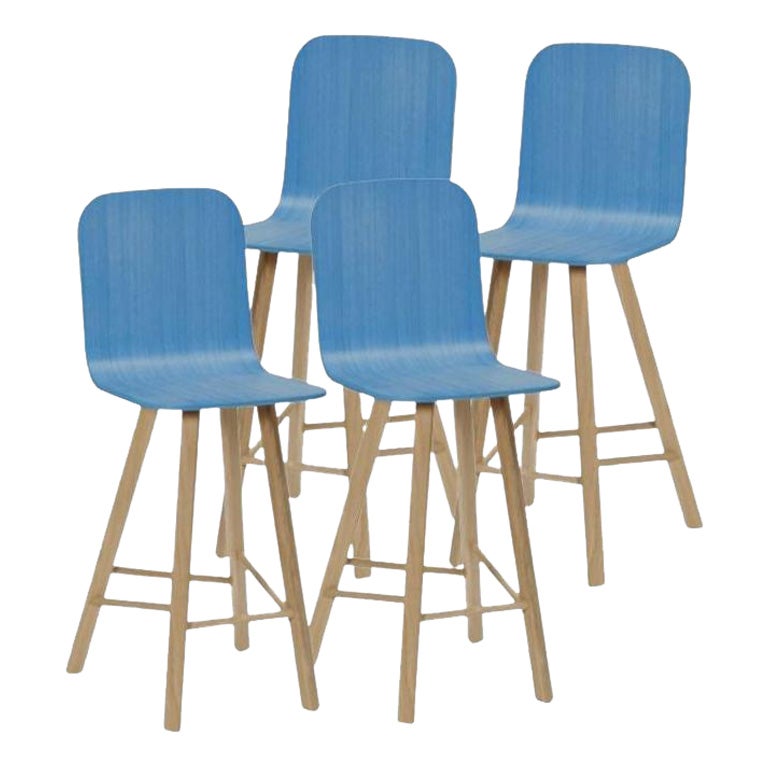 Lot de 4 tabourets Tria, Tapparelle à dossier haut, bleu marine, Colé Italia