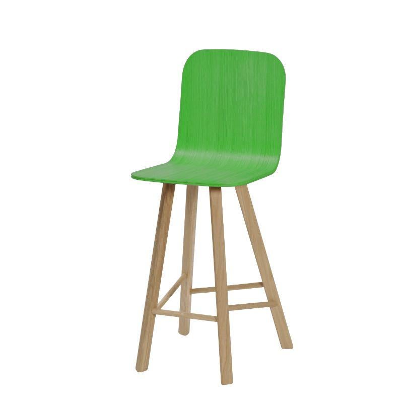 Set of 4, Tria stool, Tapparelle high back Denim green by Colé Italia (RAL color seat) with Lorenz & Kaz 
Dimensions: H.seat 67/77 (H.105/115) x D.52 x W.48 cm
Materials: plywood stool with high back, solid oak wood 4 legs; 

Also available: