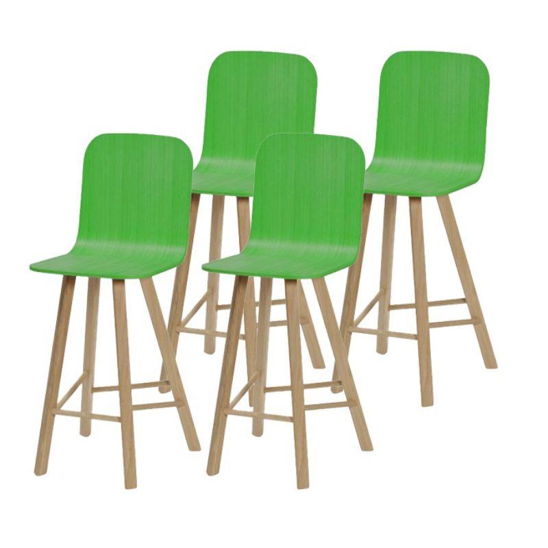 Oak Set of 4, Tria Stool, Tapparelle High Back Green by Colé Italia For Sale