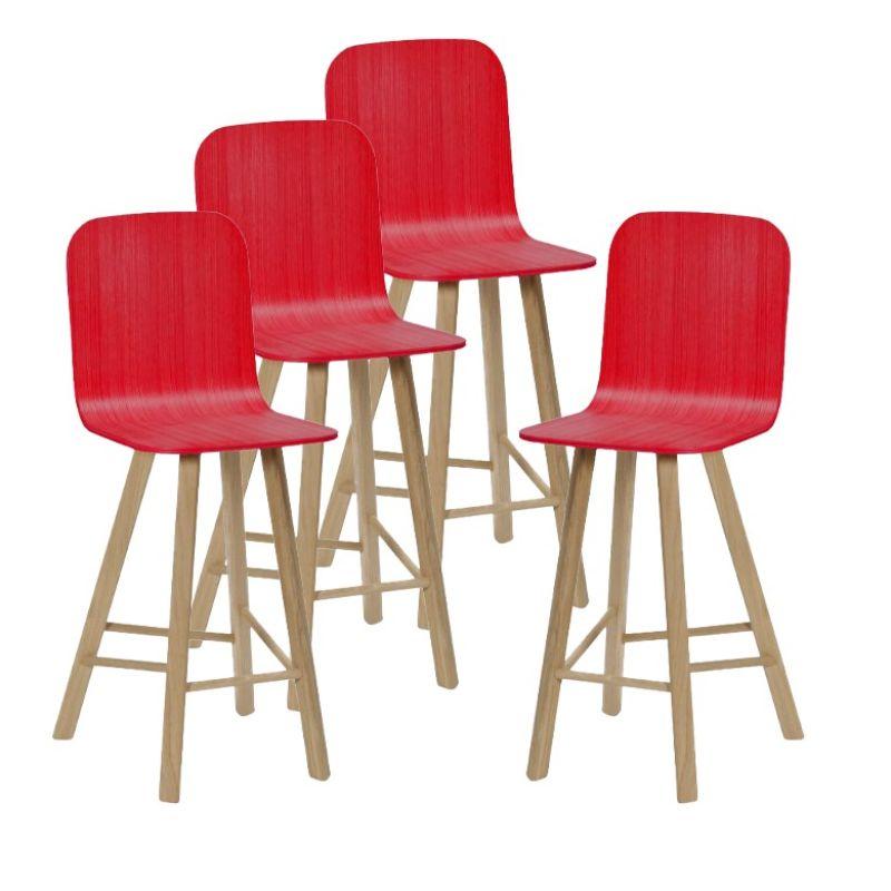 Oak Set of 4, Tria Stool, Tapparelle High Back Red by Colé Italia For Sale