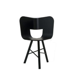 Set of 4, Tria Wood 3 Legs Chair, Black Open Pore Seat by Colé Italia
