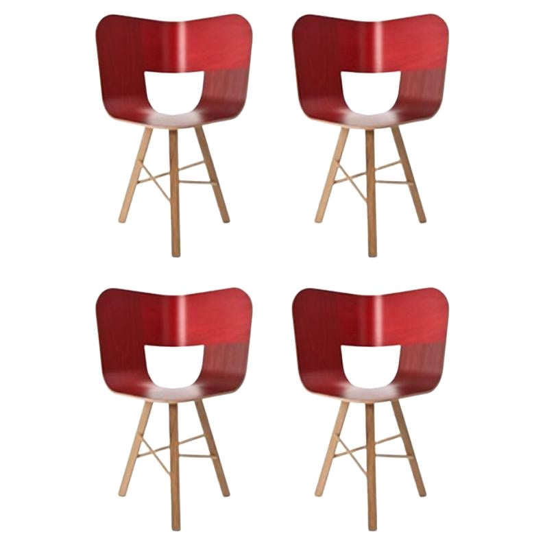 Ensemble de 4 chaises à 3 pieds en bois Tria, rouge par Colé Italia