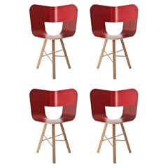 Set di 4 sedie a 3 gambe Tria Wood, rosso di Colé Italia