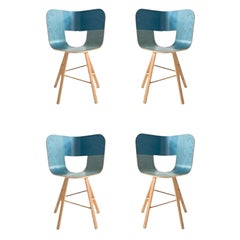 Set di 4 sedie a 4 gambe Tria Wood, Denim di Colé Italia