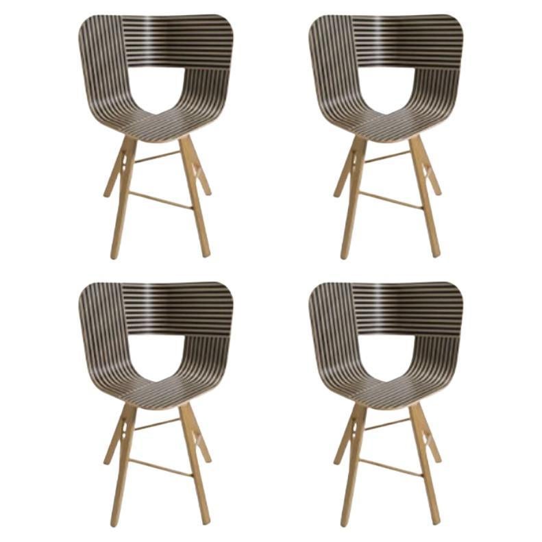Lot de 4, Chaise à 4 pieds en bois Tria, assise rayée ivoire et noire par Colé Italia