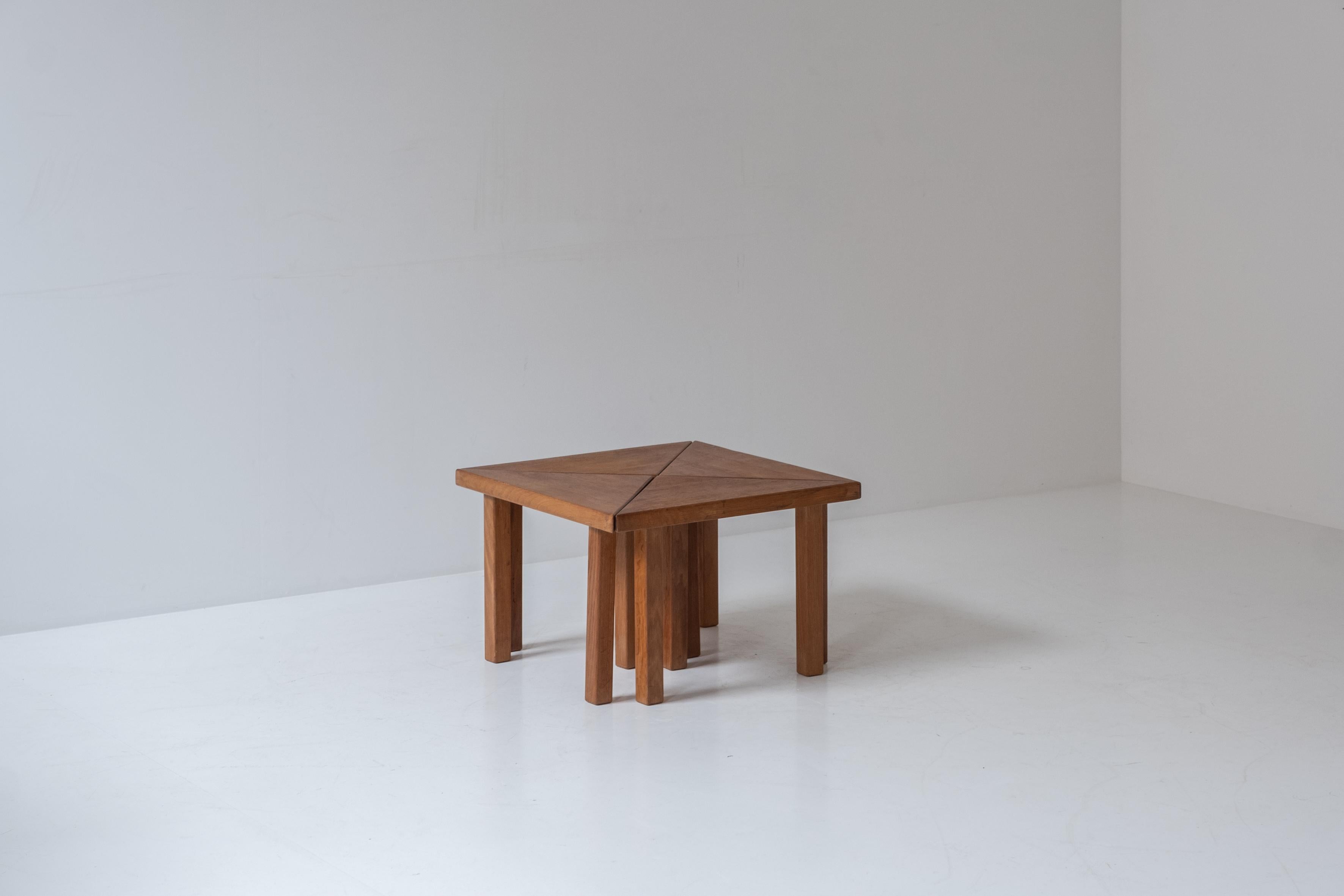 Mid-20th Century Set of 4 triangle shaped oak side tables from the 1960s. 