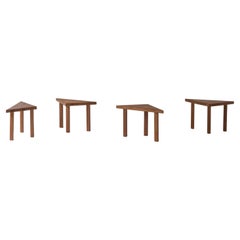 Set of 4 triangle shaped oak side tables from the 1960s.