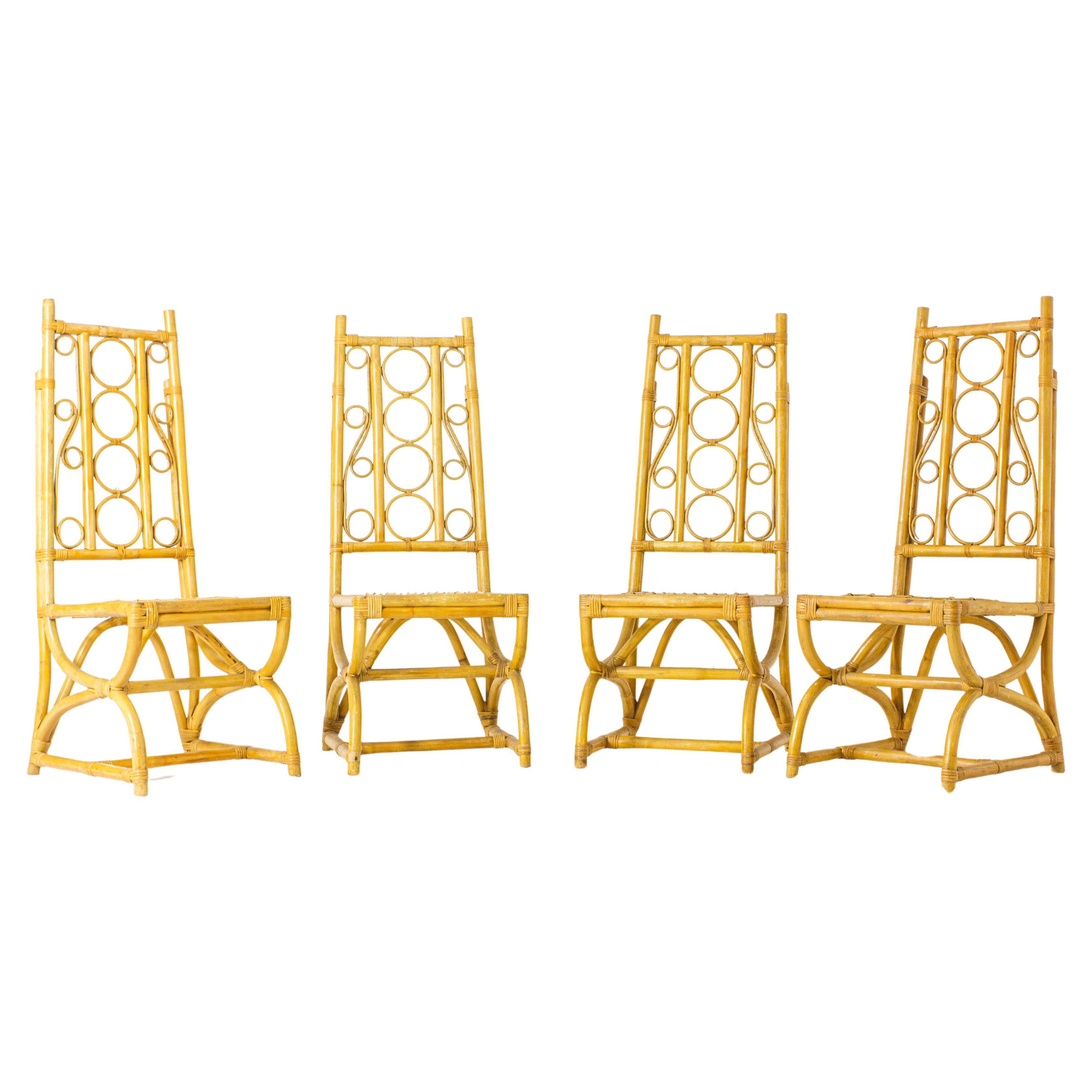 Set of 4 tropically ornate bamboo chairs. For Sale