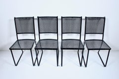 Set of 4 Troy Sunshade Style Checkerboard Black Iron Dining Side Chairs, C. 1940