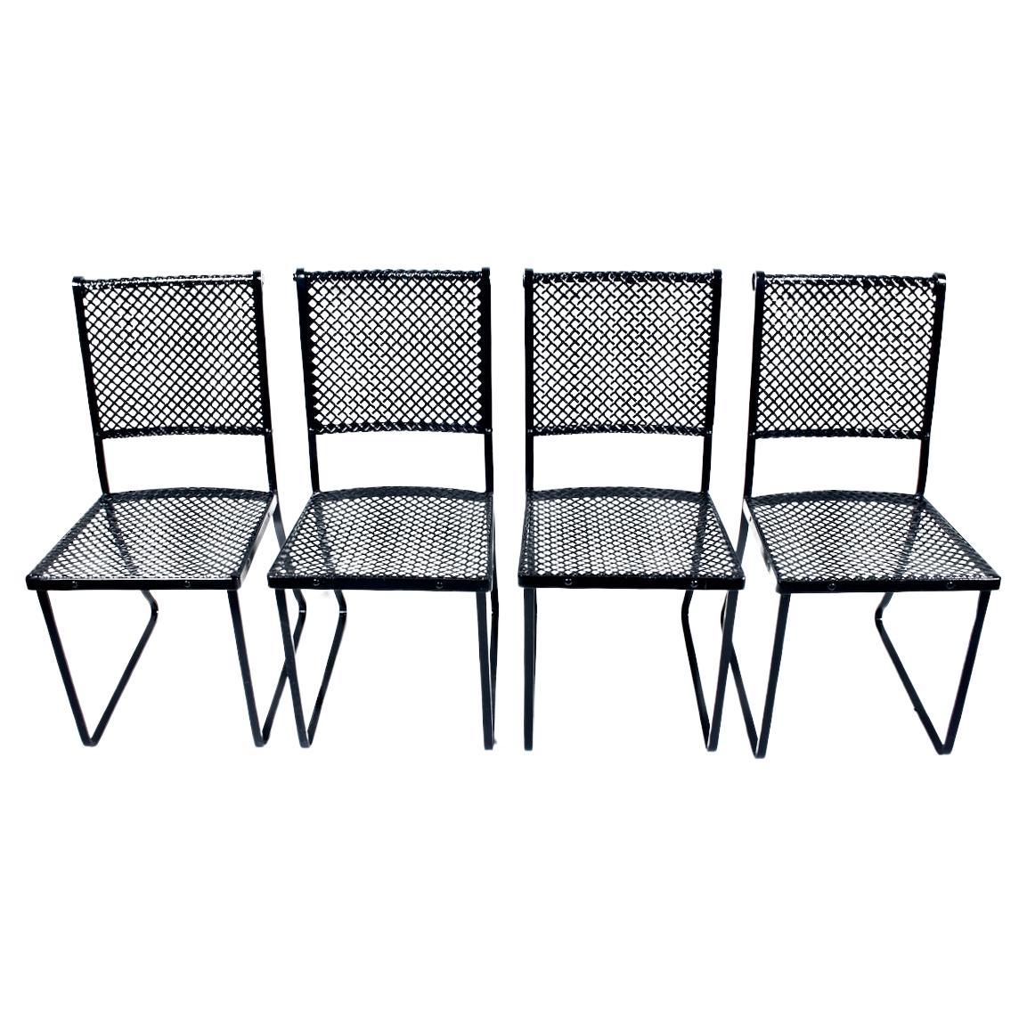 Set of 4 Troy Sunshade Black Enameled Iron "Mesh" Conservatory Chairs, C. 1940 For Sale