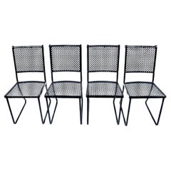 Set of 4 Troy Sunshade Black Enameled Iron "Mesh" Conservatory Chairs, C. 1940