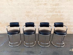 Set of 4 Tubular Chrome Counter Stools by Jazz Furniture, 1980s Deco Revival