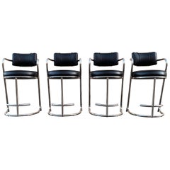 Set of 4 Tubular Chrome Counter Stools by Jazz Furniture, 1980s Deco Revival