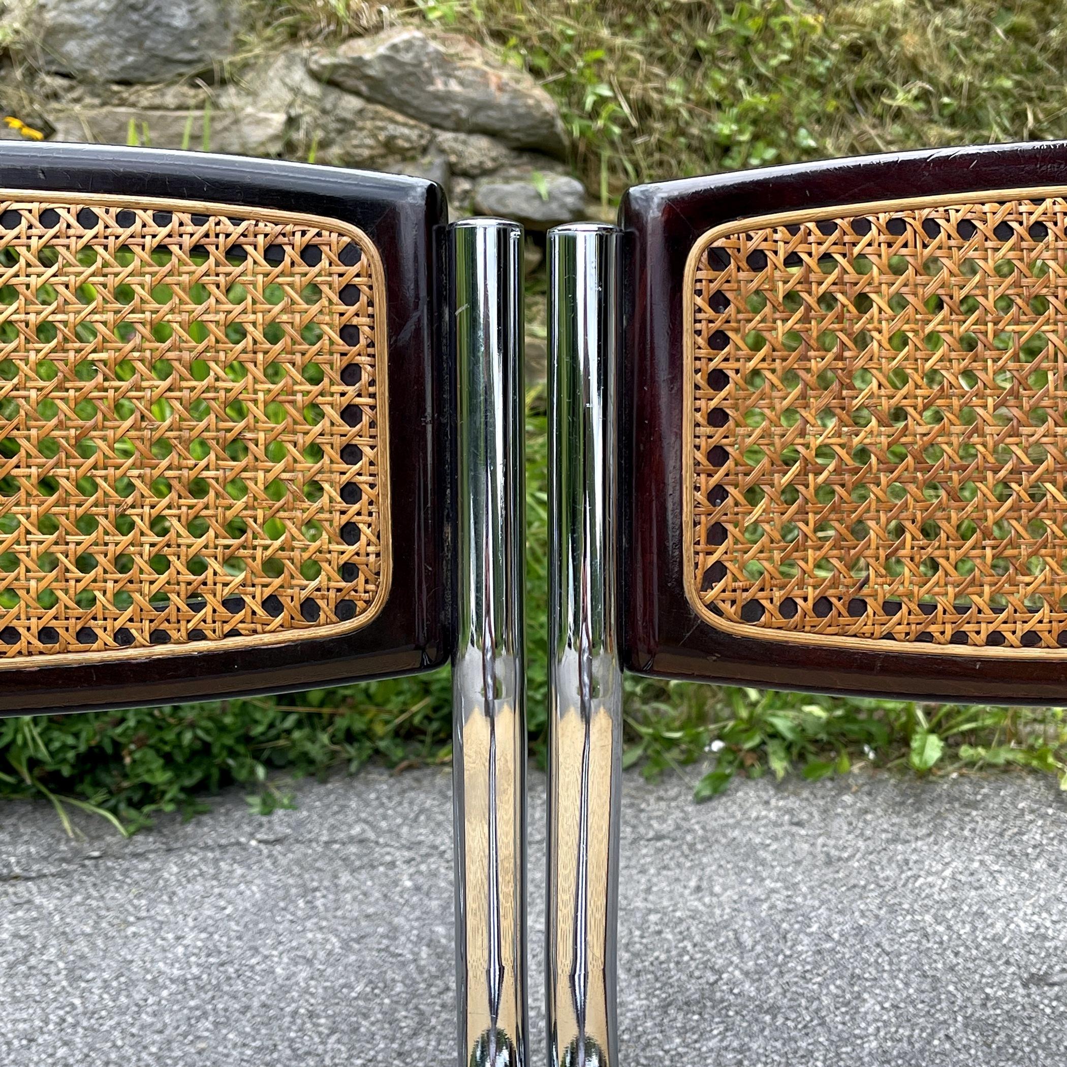 20th Century Set of 4 Tubular Frame and Cane Cantilever Zigzag Dining Chairs, Italy, 1970s