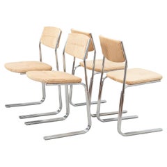 Set of 4 Tubular Steel Chairs Upholstered in Beige Corduroy, Italy, circa 1960