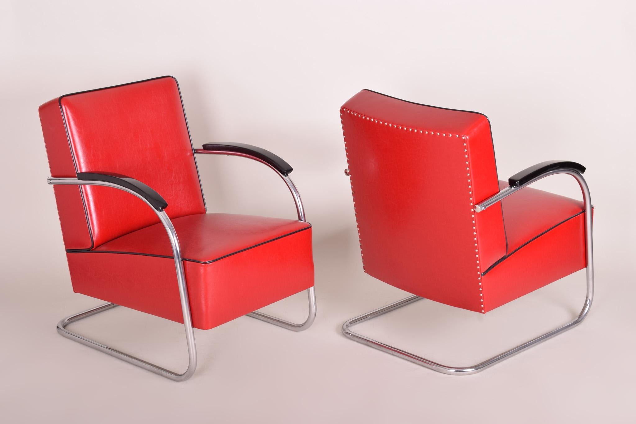 Cuir Ensemble de 4 fauteuils et 2 tabourets chromés en acier tubulaire et acier, revêtement en cuir neuf en vente