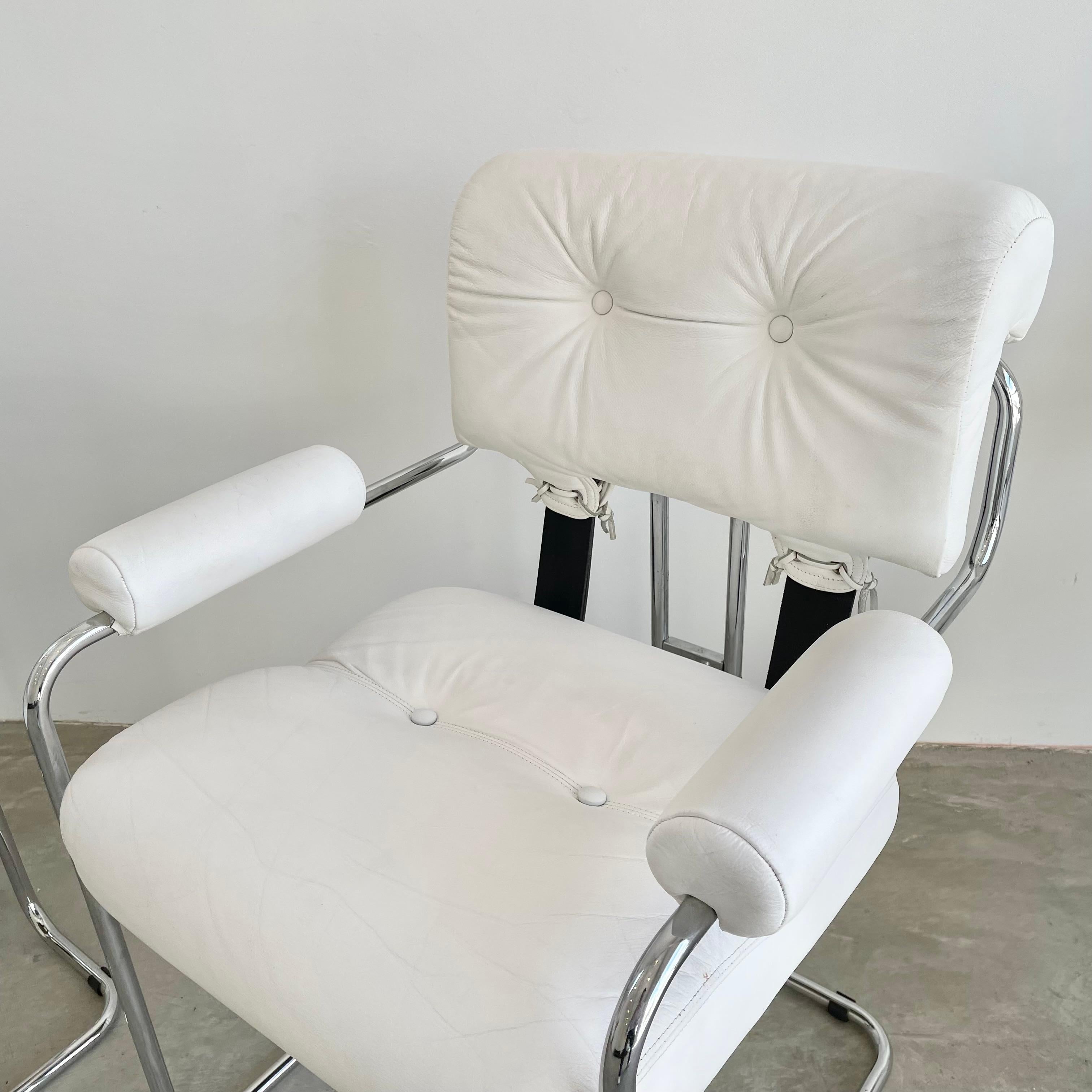Set of 4 'Tucroma' Armrest Chairs in White Leather by Guido Faleschini, 1970 8