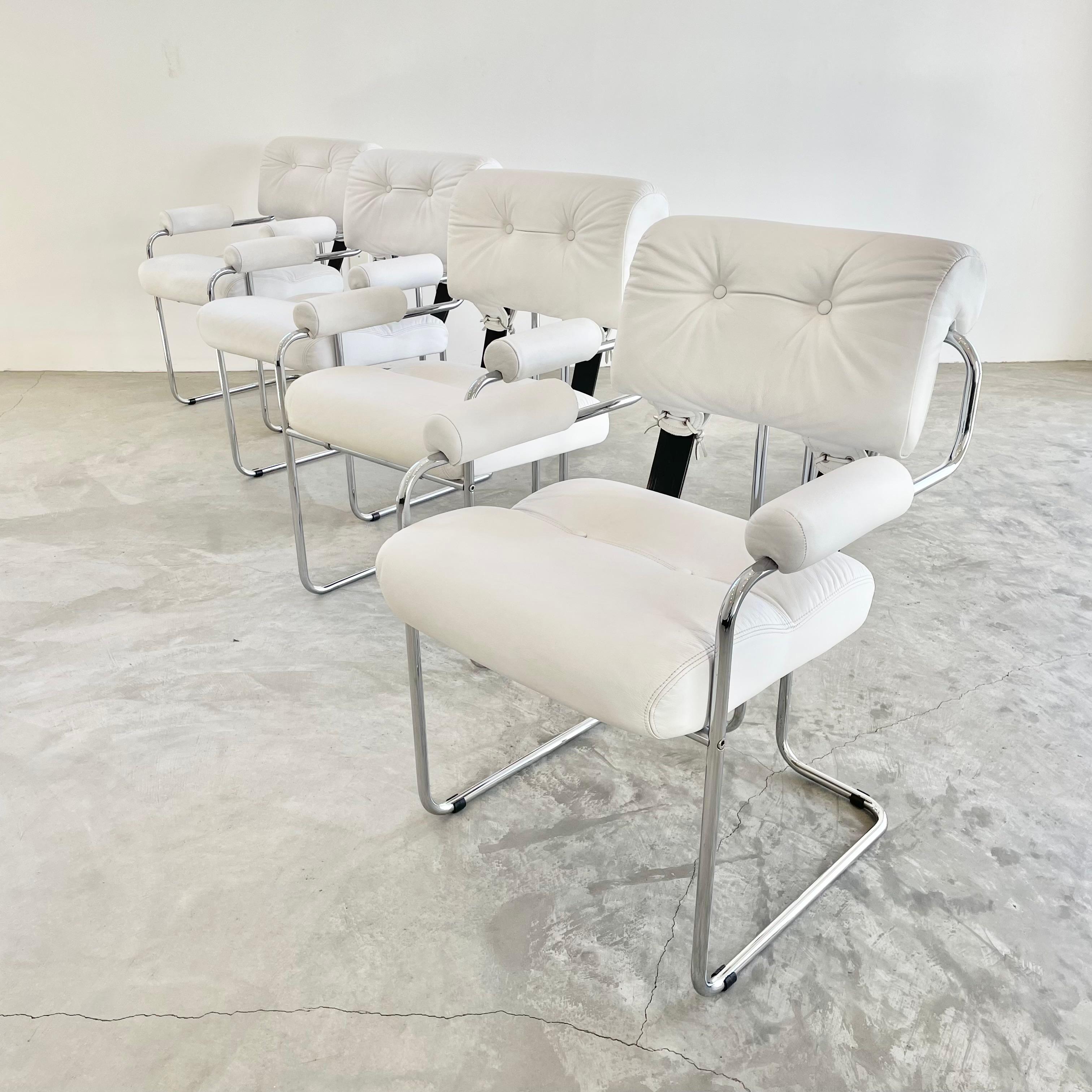 Mid-Century Modern Set of 4 'Tucroma' Armrest Chairs in White Leather by Guido Faleschini, 1970