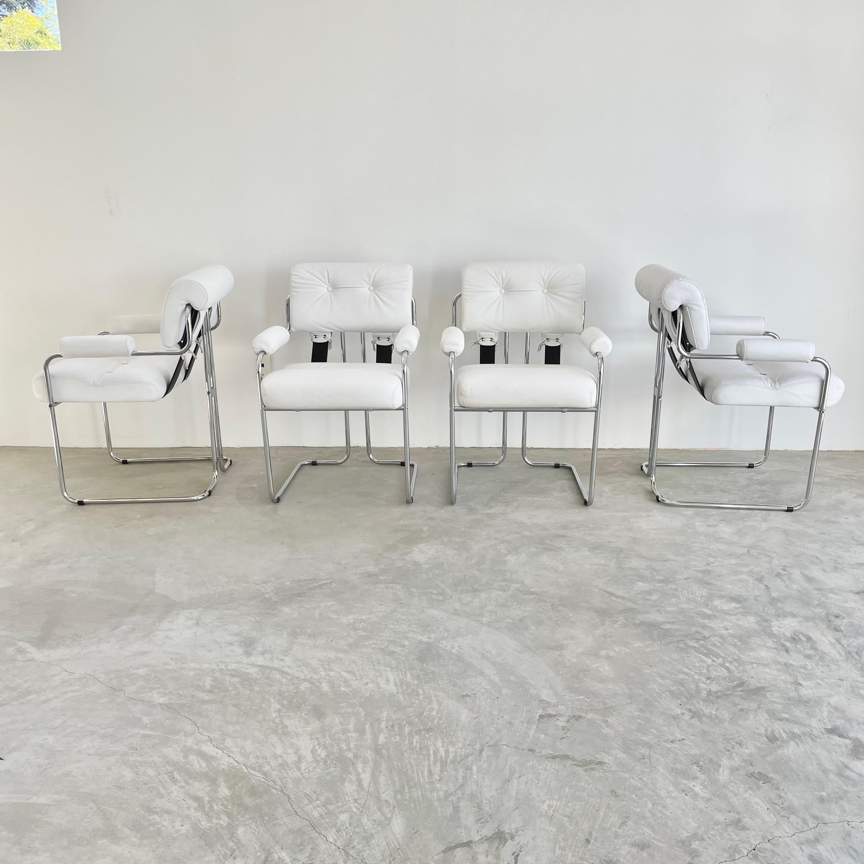 Set of 4 'Tucroma' Armrest Chairs in White Leather by Guido Faleschini, 1970 In Good Condition In Los Angeles, CA