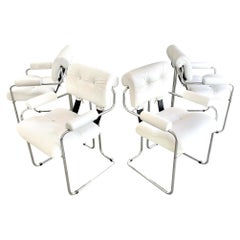 Set of 4 'Tucroma' Armrest Chairs in White Leather by Guido Faleschini, 1970