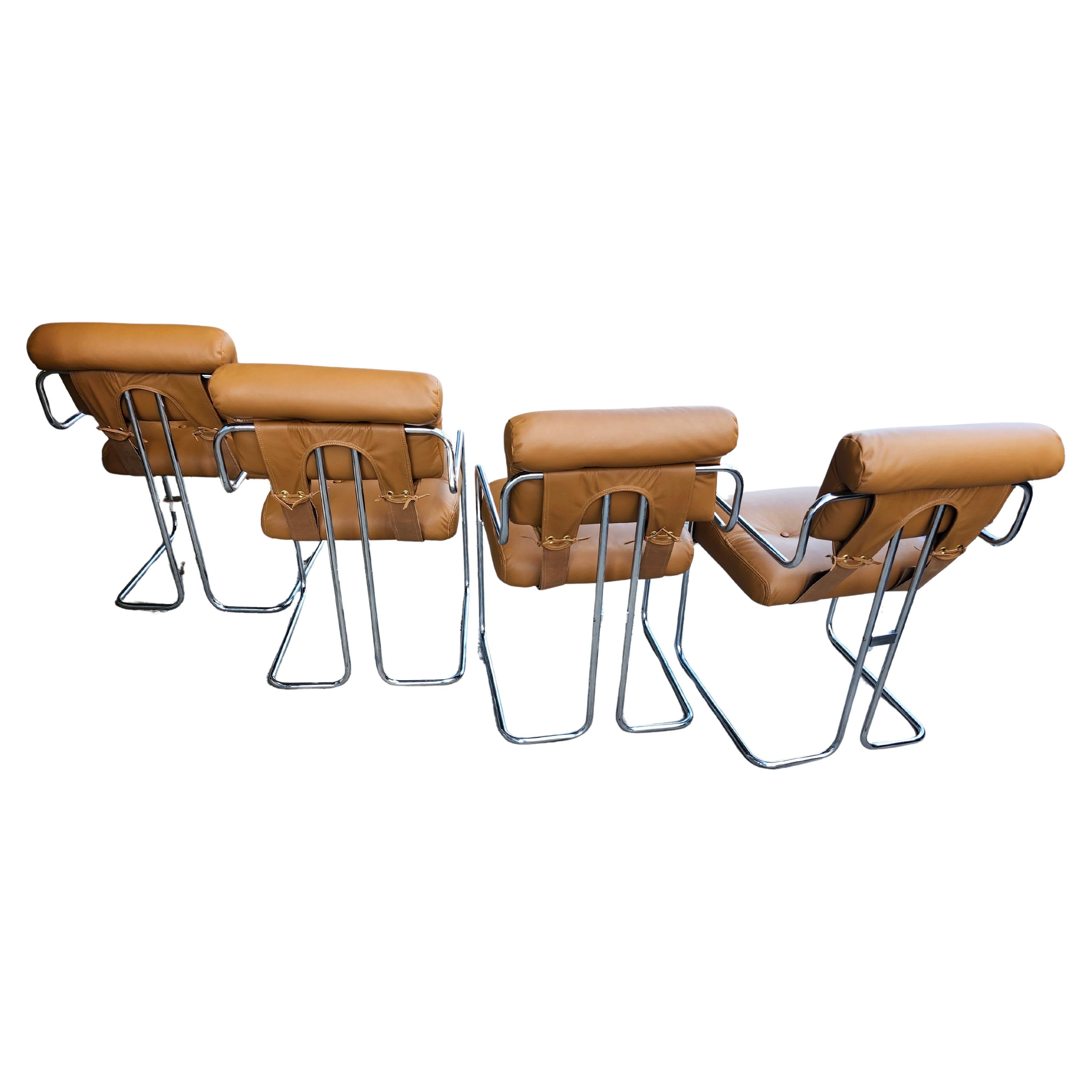 Steel Set of 4 Tucroma Chairs by Guido Faleschini for Pace C1970 Totally Restored For Sale