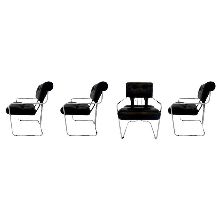 Set of 4 'Tucroma' Chairs in Black Leather by Guido Faleschini, 1970s Italy