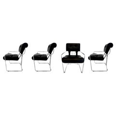 Set of 4 'Tucroma' Chairs in Black Leather by Guido Faleschini, 1970s Italy