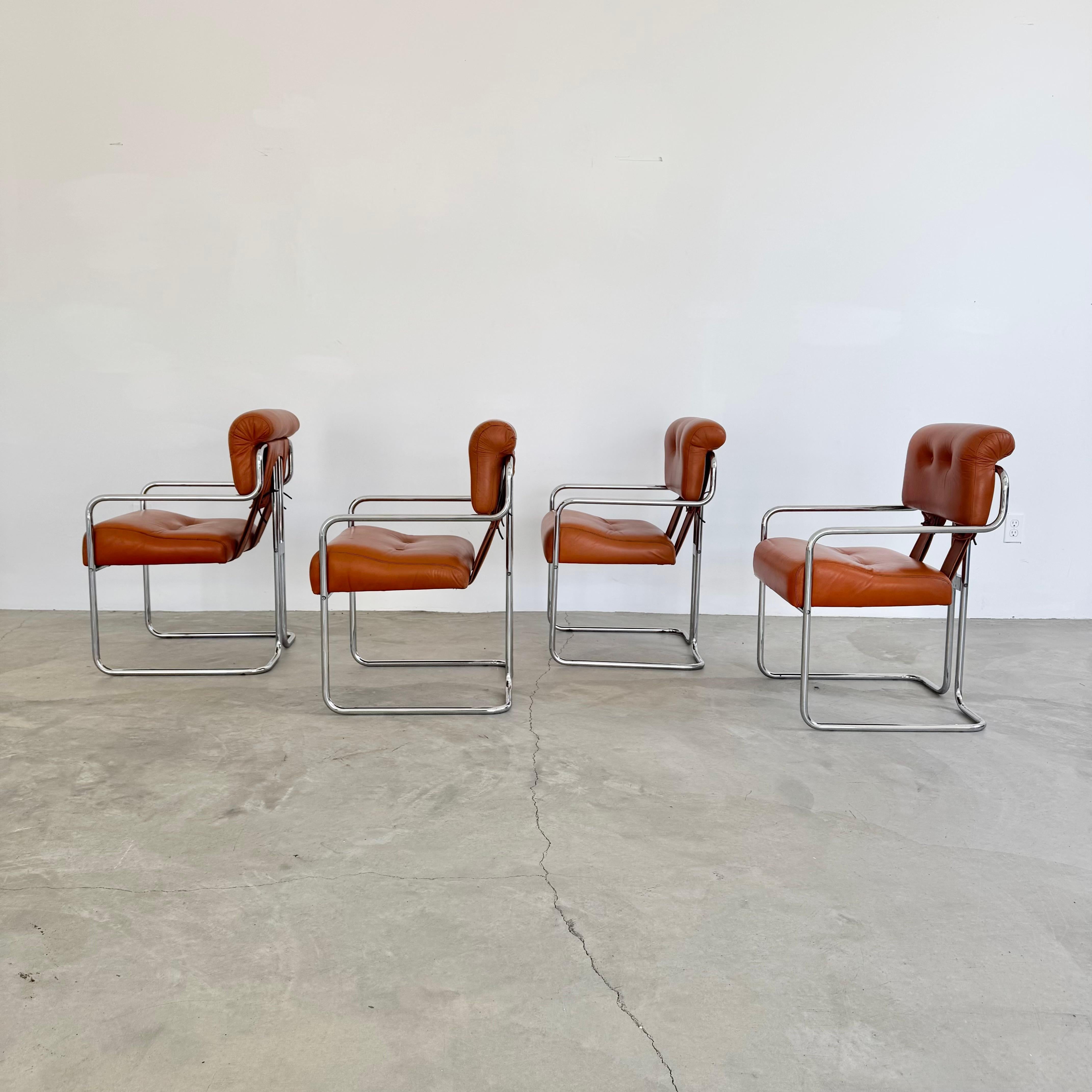 Mid-Century Modern Set of 4 'Tucroma' Chairs in Cognac Leather by Guido Faleschini, 1970s Italy For Sale