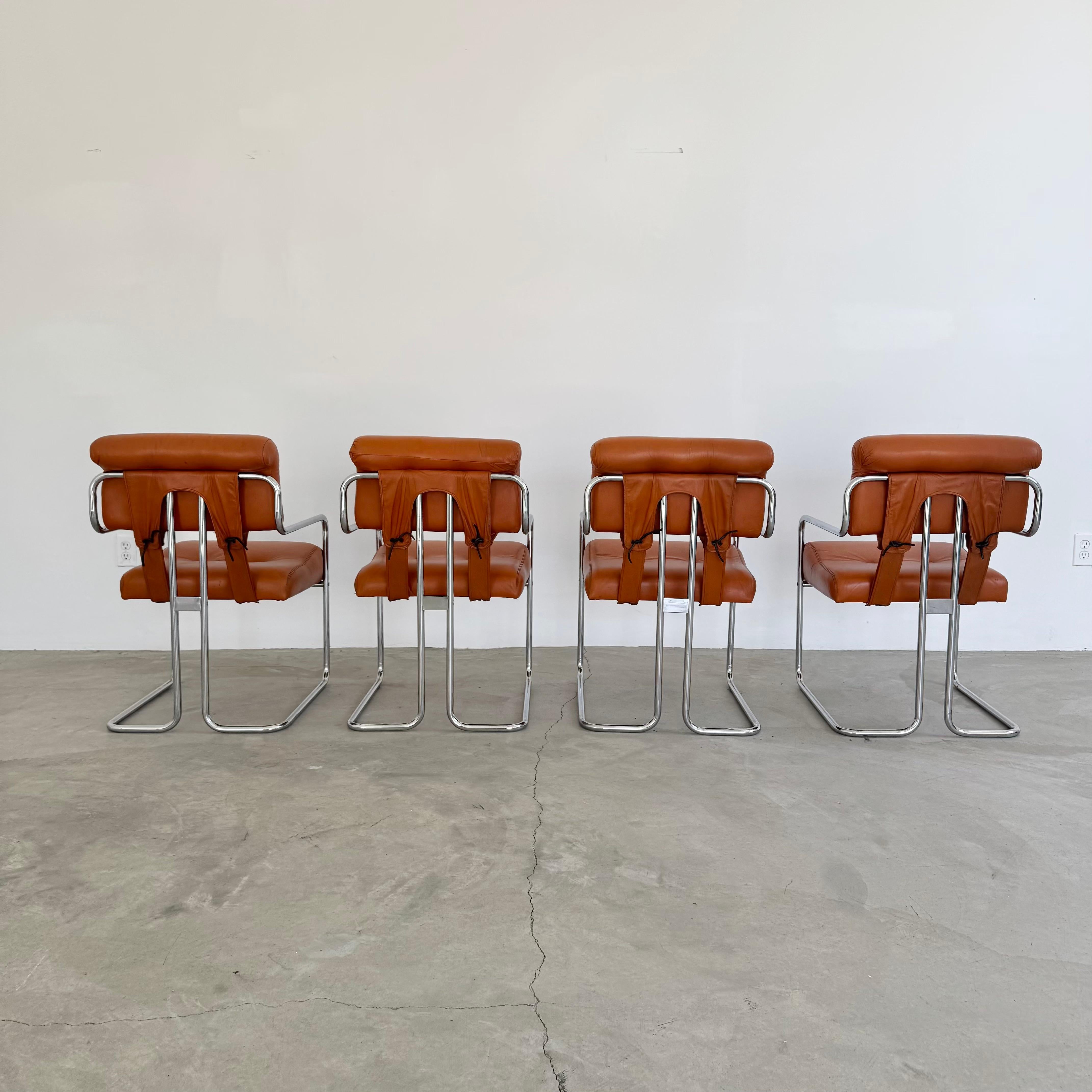 Italian Set of 4 'Tucroma' Chairs in Cognac Leather by Guido Faleschini, 1970s Italy For Sale