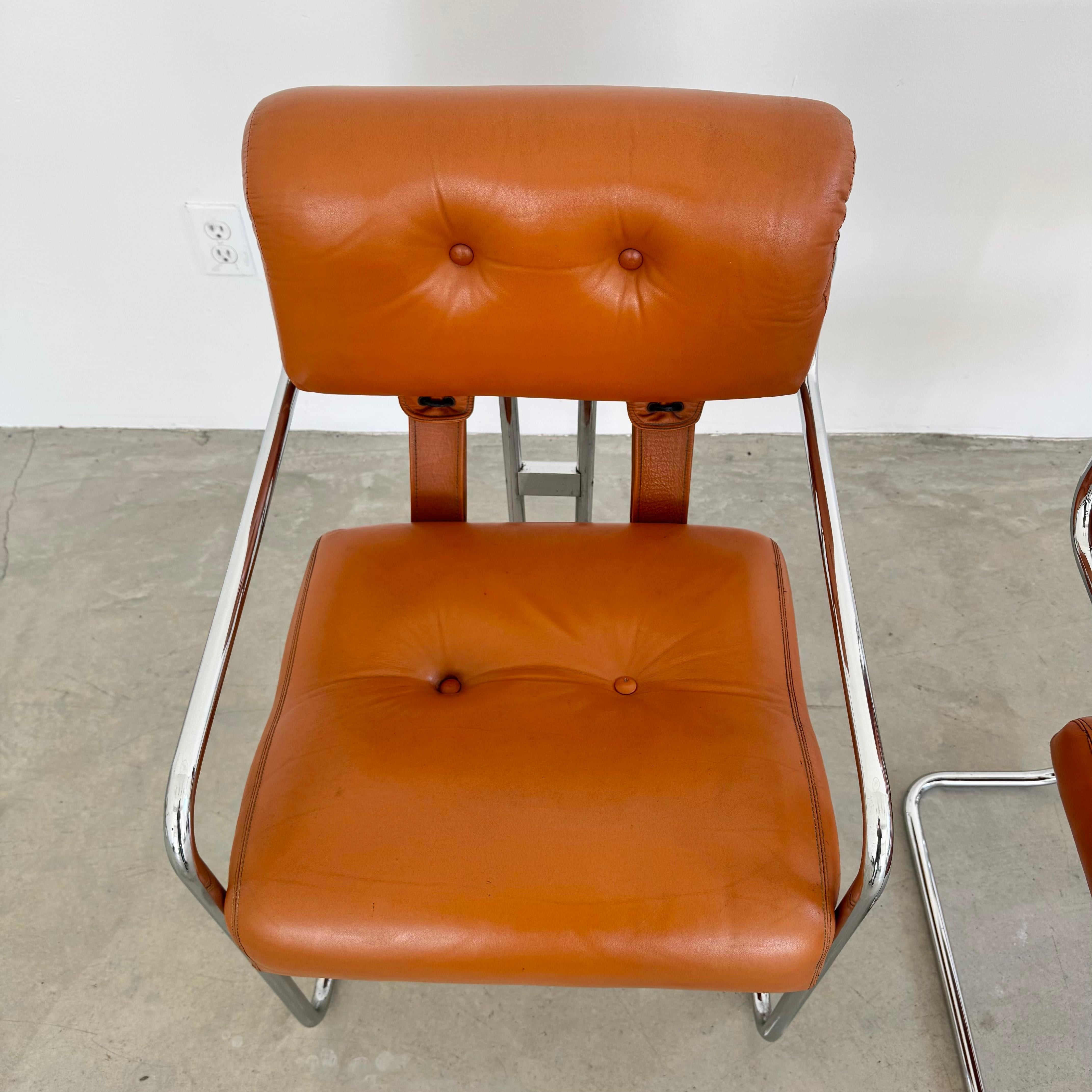 Set of 4 'Tucroma' Chairs in Cognac Leather by Guido Faleschini, 1970s Italy In Good Condition For Sale In Los Angeles, CA
