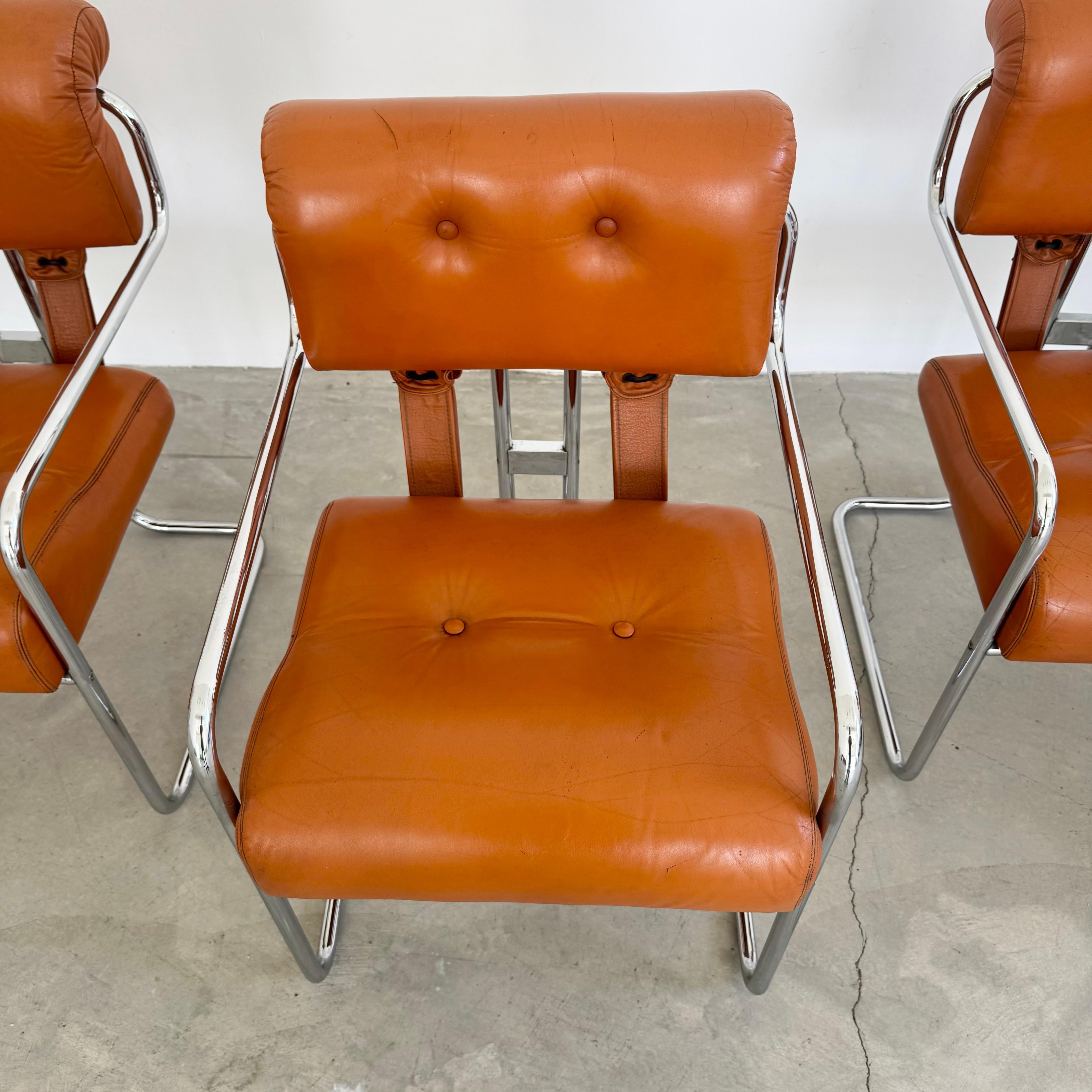 Late 20th Century Set of 4 'Tucroma' Chairs in Cognac Leather by Guido Faleschini, 1970s Italy For Sale