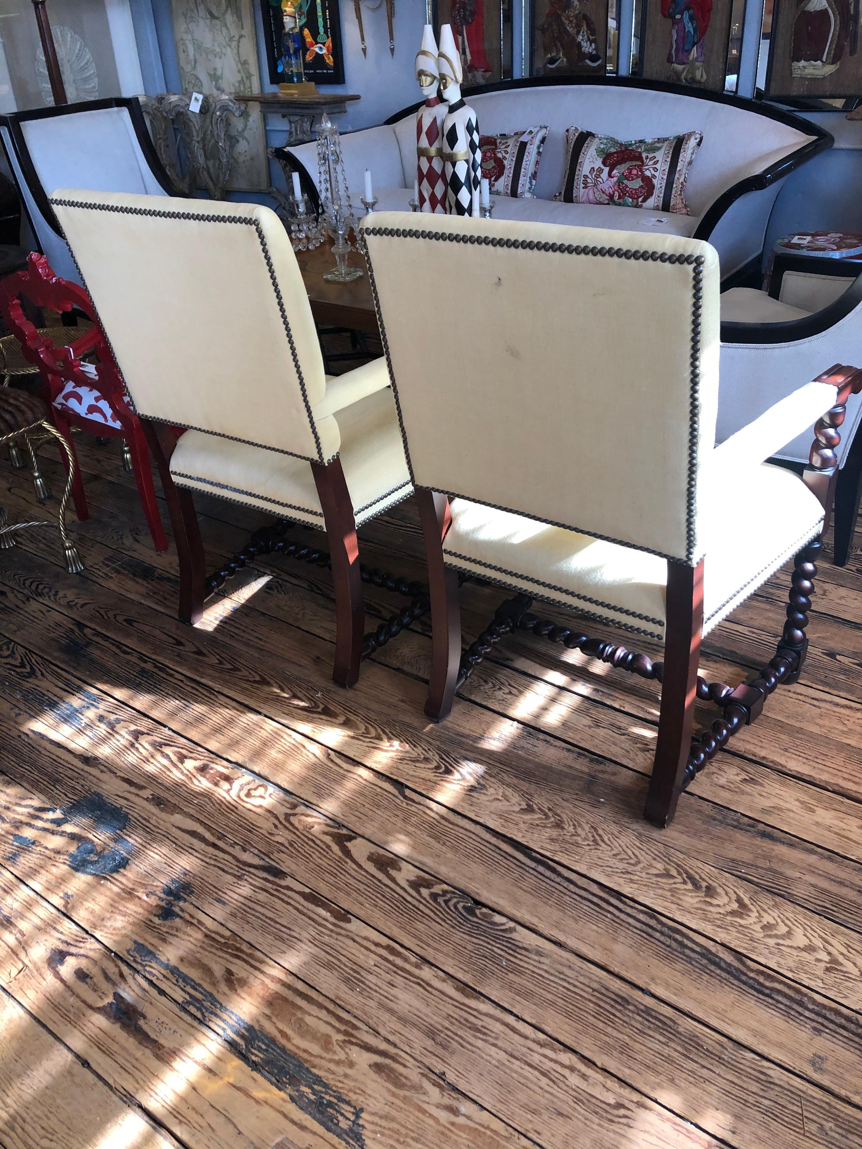 American Set of 4 Tudor Style Mahogany Armchairs Dining Chairs with Barley Twist Legs