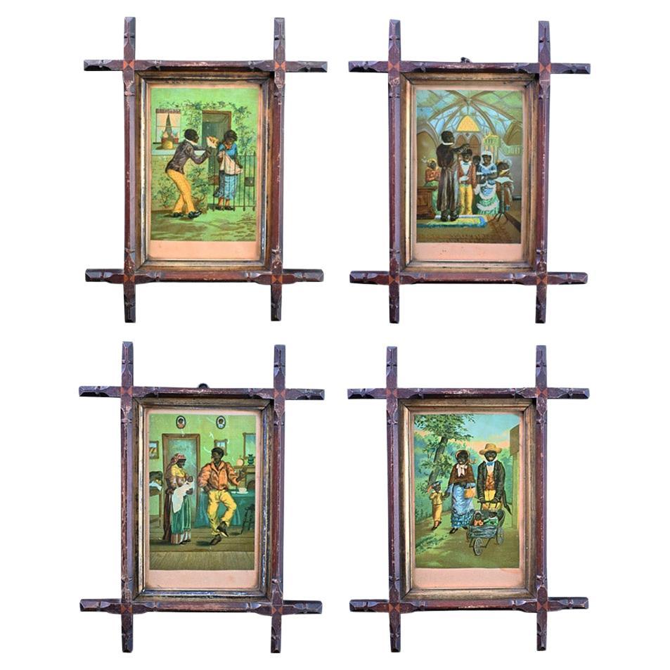 Set of 4 Turn of the Century American Lithographic Framed Prints For Sale