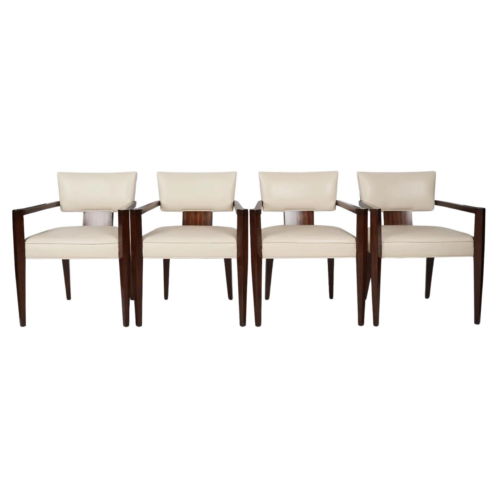 Set of 4 Unused Theodore Alexander "55 Broadway" Upholstered Arm Chairs For Sale