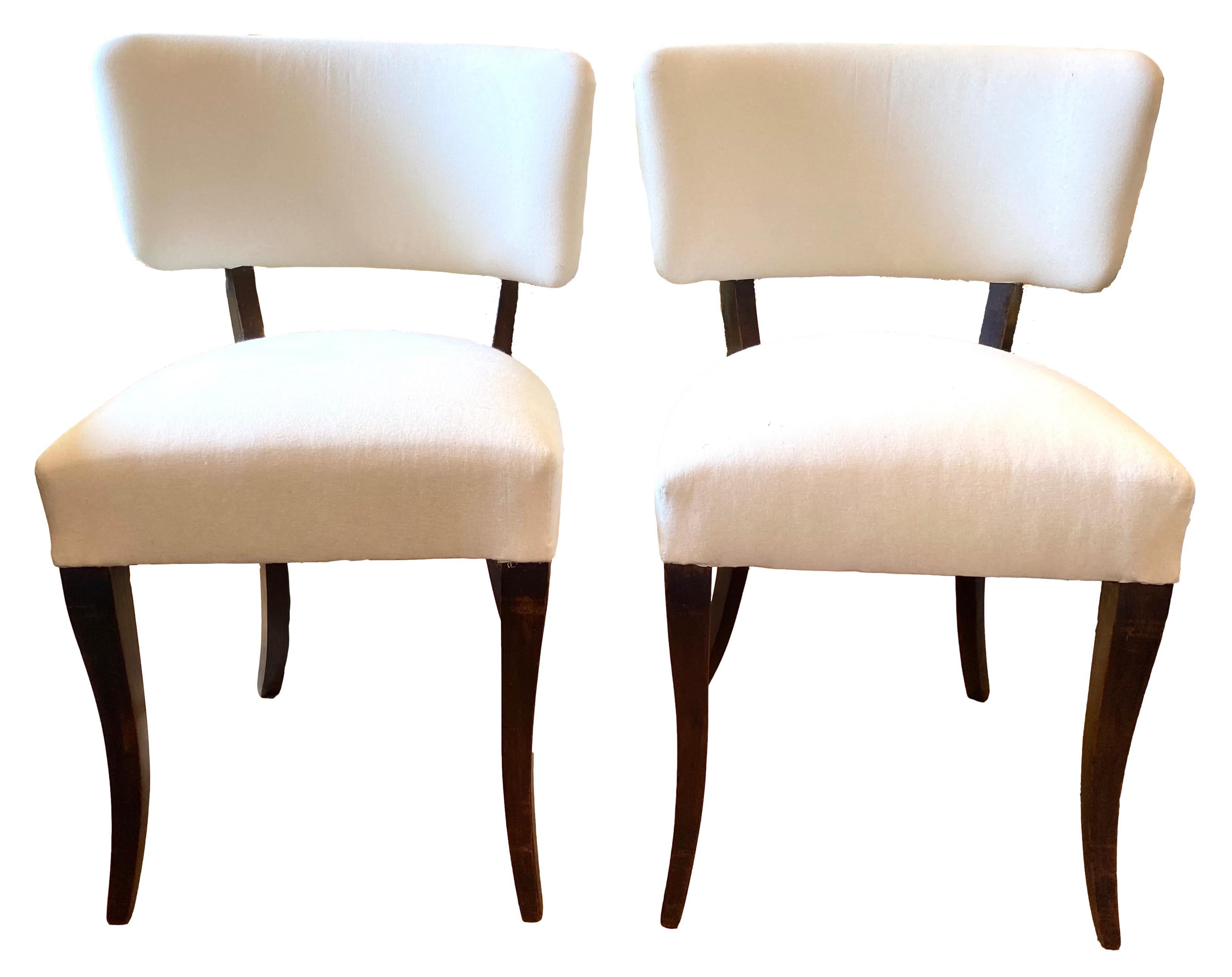 Great set of 4 chairs in the Klismos style.... perfect for a game set or dining chairs.... newly reupholstered in muslin so your own fabric can go right over....