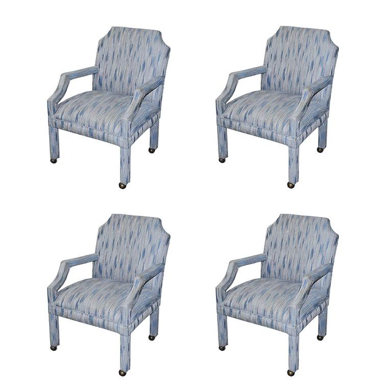 20th Century Set of 4 Upholstered Midcentury Dining Room Armchairs, After Milo Baughman
