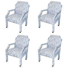 Set of 4 Upholstered Midcentury Dining Room Armchairs, After Milo Baughman