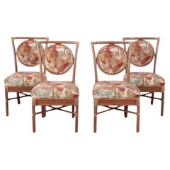 Vintage Set of 4 Upholstered Rattan Side Chairs